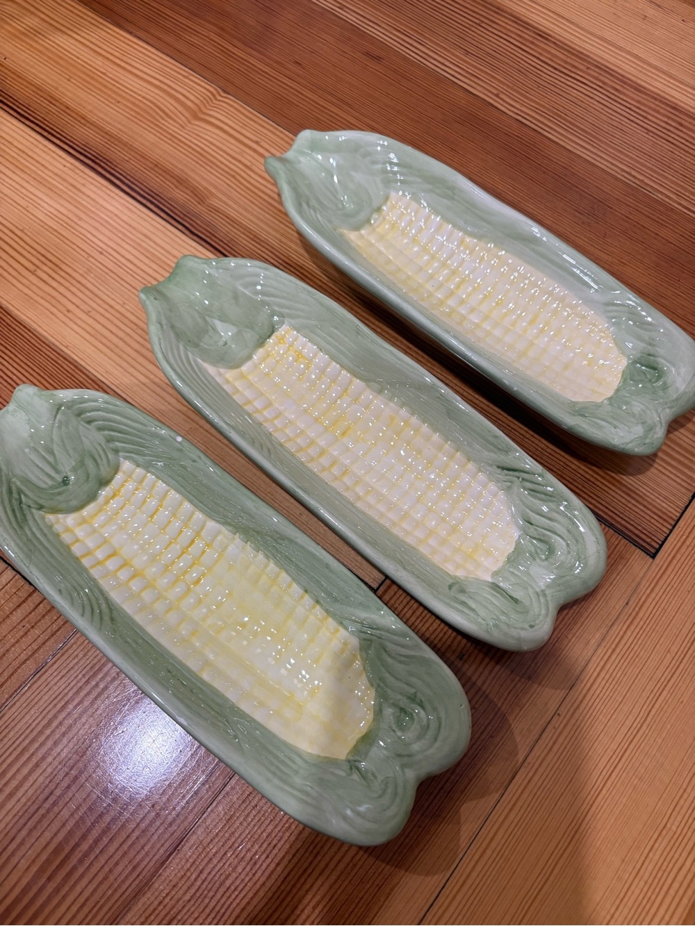 Set of 3 Vintage Ceramic Corn Dishes - Light Green and Yellow